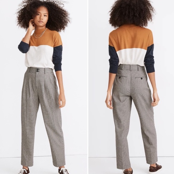 Madewell Pants - NWOT Madewell Pleated Taper Wide-Leg Pants in Mini Houndstooth Sz 4